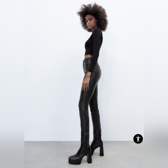 ❤️ NWT! ZARA HIGH RISE VEGAN LEATHER SKINNY PANTS / LEGGINGS, MEDIUM - Picture 2 of 16